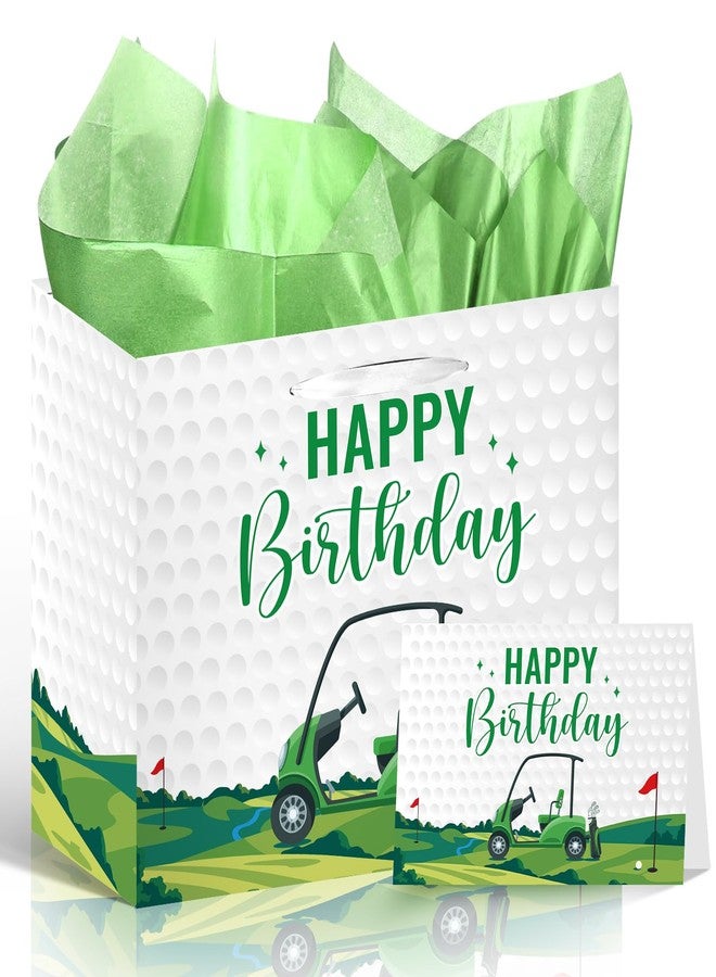 Wxiben حقيبة هدايا عيد ميلاد Wxiben Golf - زينة حفلات عيد ميلاد سعيد للرجال والأولاد، حقيبة تغليف هدايا الحفلات باللونين الأخضر والأبيض مع مقبض وبطاقة معايدة مناديل ورقية، لوازم زينة بطابع الجولف - Image 1